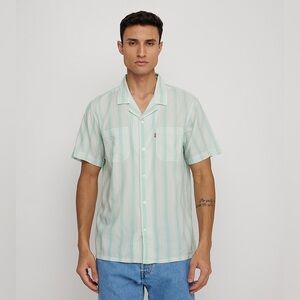 Levi's Men's Short Sleeve Classic‎ Camp Button Down Shirt Green Stripe Large